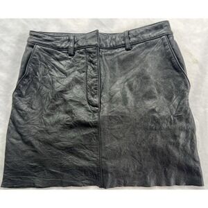 Wilsons‎ Maxima 100% Leather Skirt Womens 2 Black A-Line Mini 27 waist 14 length